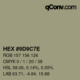 Color code: HEX #9D9C7E | qconv.com