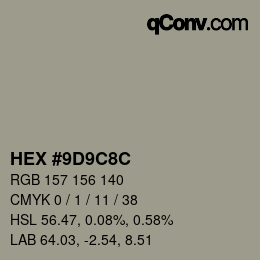 Color code: HEX #9D9C8C | qconv.com