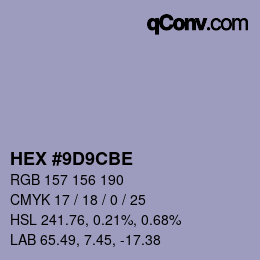 Color code: HEX #9D9CBE | qconv.com
