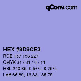 カラーコード: HEX #9D9CE3 | qconv.com