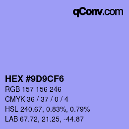 Color code: HEX #9D9CF6 | qconv.com