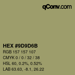 Color code: HEX #9D9D6B | qconv.com