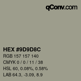 Color code: HEX #9D9D8C | qconv.com