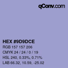 Color code: HEX #9D9DCE | qconv.com