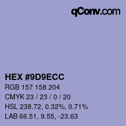 Color code: HEX #9D9ECC | qconv.com