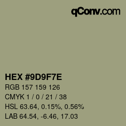 Farbcode: HEX #9D9F7E | qconv.com