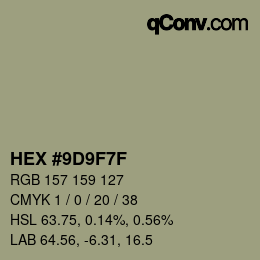 Color code: HEX #9D9F7F | qconv.com