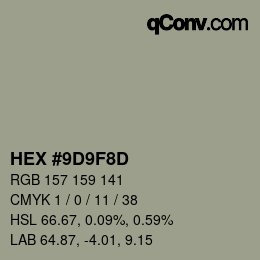 Color code: HEX #9D9F8D | qconv.com