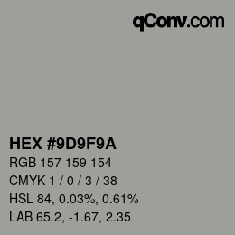 Color code: HEX #9D9F9A | qconv.com