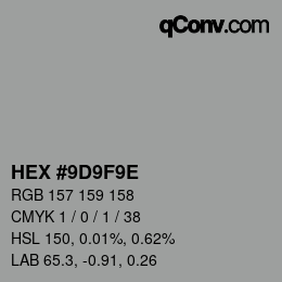 颜色代码: HEX #9D9F9E | qconv.com