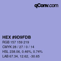 Color code: HEX #9D9FDB | qconv.com