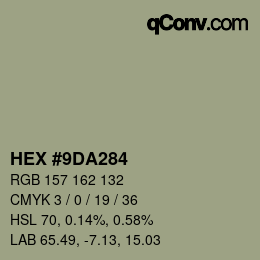Farbcode: HEX #9DA284 | qconv.com