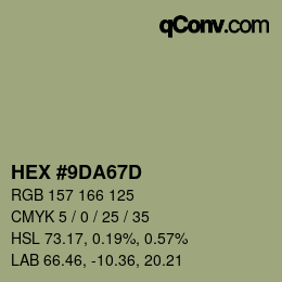 Farbcode: HEX #9DA67D | qconv.com