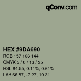 Color code: HEX #9DA690 | qconv.com