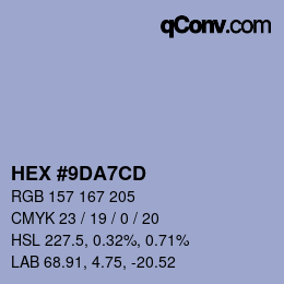 Farbcode: HEX #9DA7CD | qconv.com