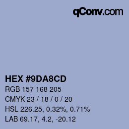Farbcode: HEX #9DA8CD | qconv.com