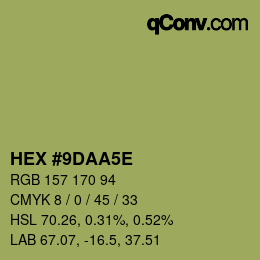 Color code: HEX #9DAA5E | qconv.com