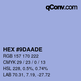 Farbcode: HEX #9DAADE | qconv.com