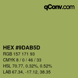Color code: HEX #9DAB5D | qconv.com