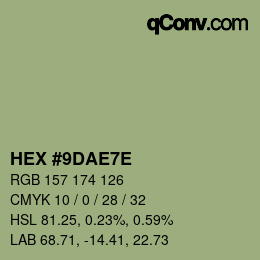 Color code: HEX #9DAE7E | qconv.com
