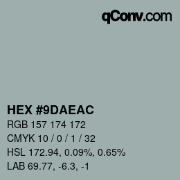 Color code: HEX #9DAEAC | qconv.com