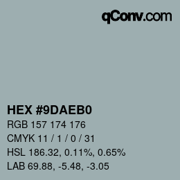 Farbcode: HEX #9DAEB0 | qconv.com