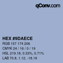 颜色代码: HEX #9DAECE | qconv.com