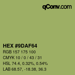 Color code: HEX #9DAF64 | qconv.com