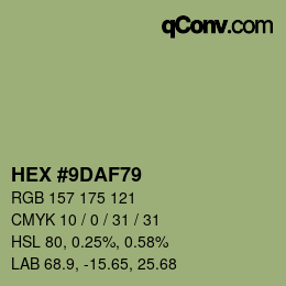 Código de color: HEX #9DAF79 | qconv.com