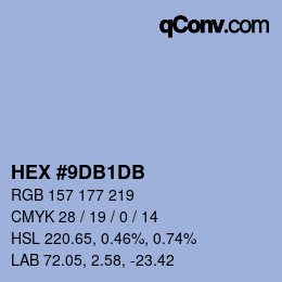 カラーコード: HEX #9DB1DB | qconv.com