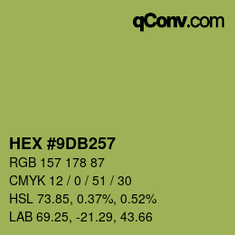Farbcode: HEX #9DB257 | qconv.com