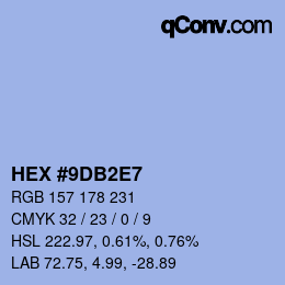 カラーコード: HEX #9DB2E7 | qconv.com