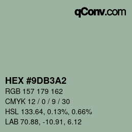 Farbcode: HEX #9DB3A2 | qconv.com