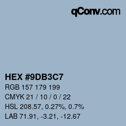 カラーコード: HEX #9DB3C7 | qconv.com