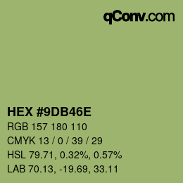 Color code: HEX #9DB46E | qconv.com