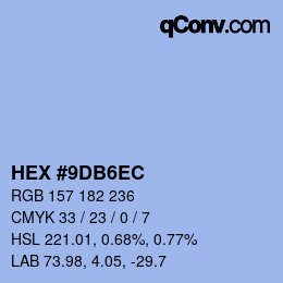 颜色代码: HEX #9DB6EC | qconv.com