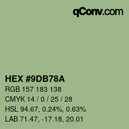 颜色代码: HEX #9DB78A | qconv.com