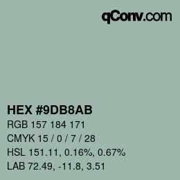 Código de color: HEX #9DB8AB | qconv.com