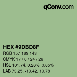 カラーコード: HEX #9DBD8F | qconv.com