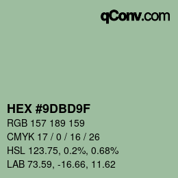 Color code: HEX #9DBD9F | qconv.com