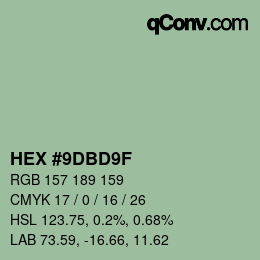 Color code: HEX #9DBD9F | qconv.com