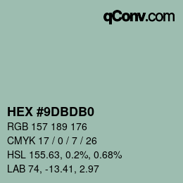カラーコード: HEX #9DBDB0 | qconv.com