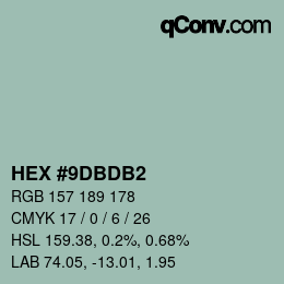 カラーコード: HEX #9DBDB2 | qconv.com
