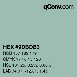 カラーコード: HEX #9DBDB3 | qconv.com