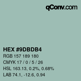 颜色代码: HEX #9DBDB4 | qconv.com
