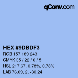 颜色代码: HEX #9DBDF3 | qconv.com