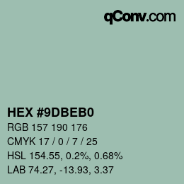 カラーコード: HEX #9DBEB0 | qconv.com
