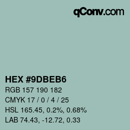颜色代码: HEX #9DBEB6 | qconv.com