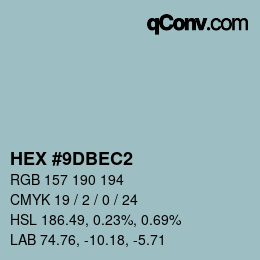 Farbcode: HEX #9DBEC2 | qconv.com
