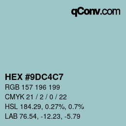 カラーコード: HEX #9DC4C7 | qconv.com